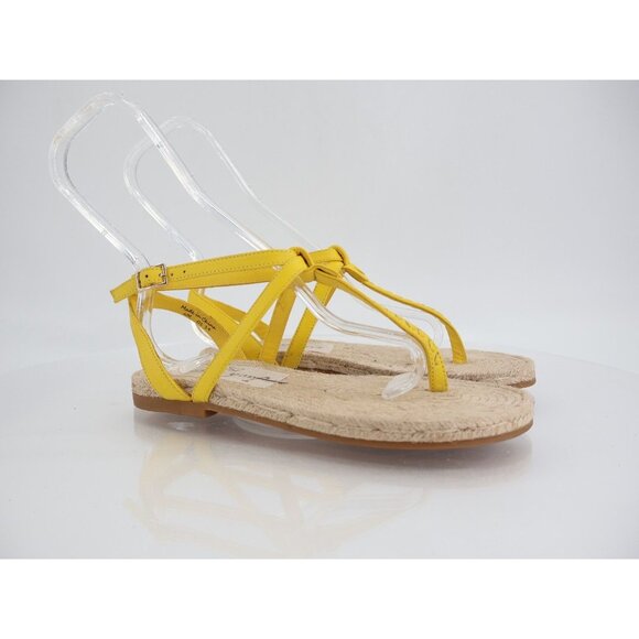 Jack Rogers 1960 Evie Sandals Women's Size 6 Yellow Leather T-Strap Rope Shoes - Picture 1 of 11